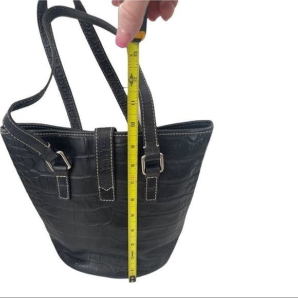Dooney & Bourke Black Leather Crocodile Shoulder Bag Bucket Tote - Picture 4 of 5